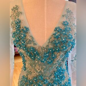 Sheer Beaded Aqua Gown Size 0-2 Dress
